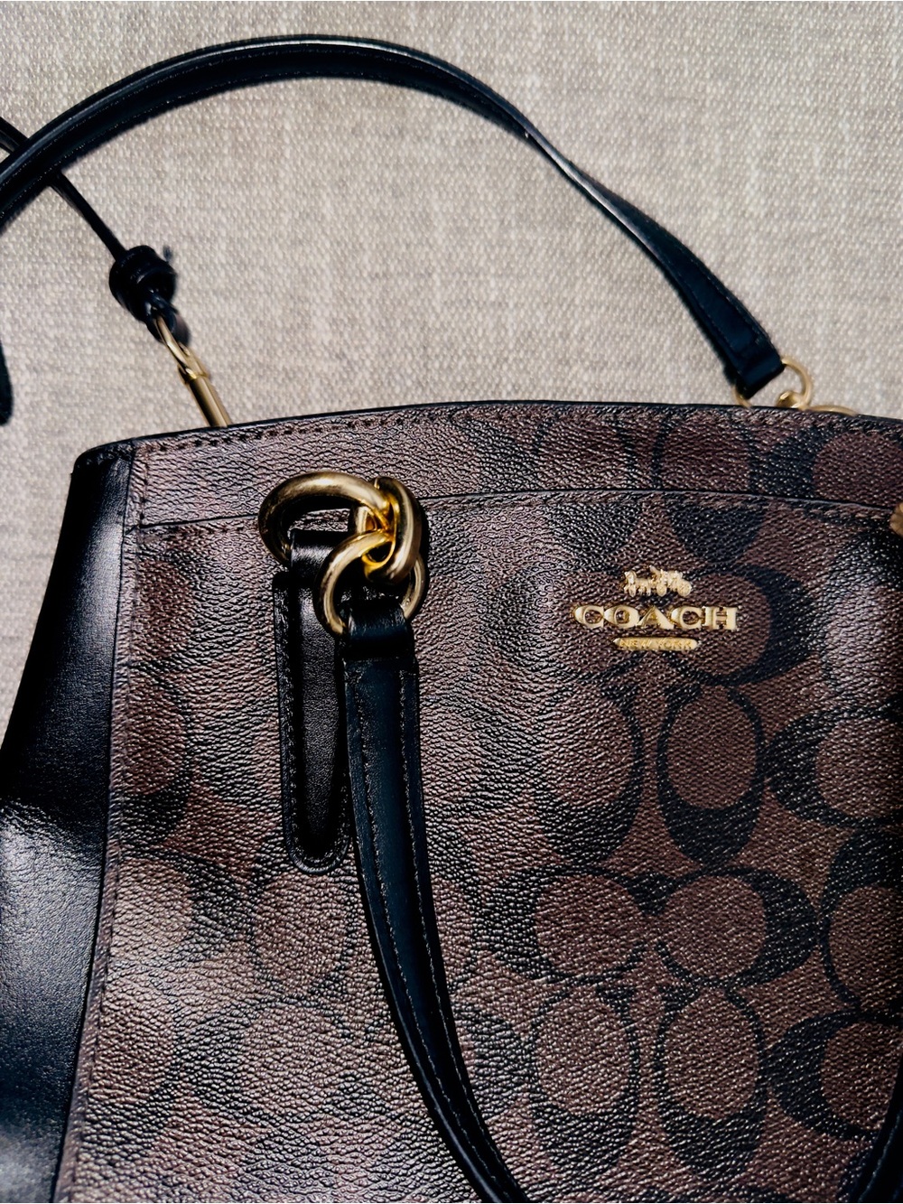 Coach Brown Signature Canvas Satchel with Black Leather Trim - Picture 5 of 16